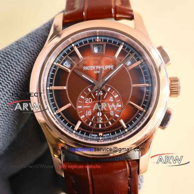 Replica TW factory Patek Philippe rose gold case Swiss automatic mechanical leather strap watch 